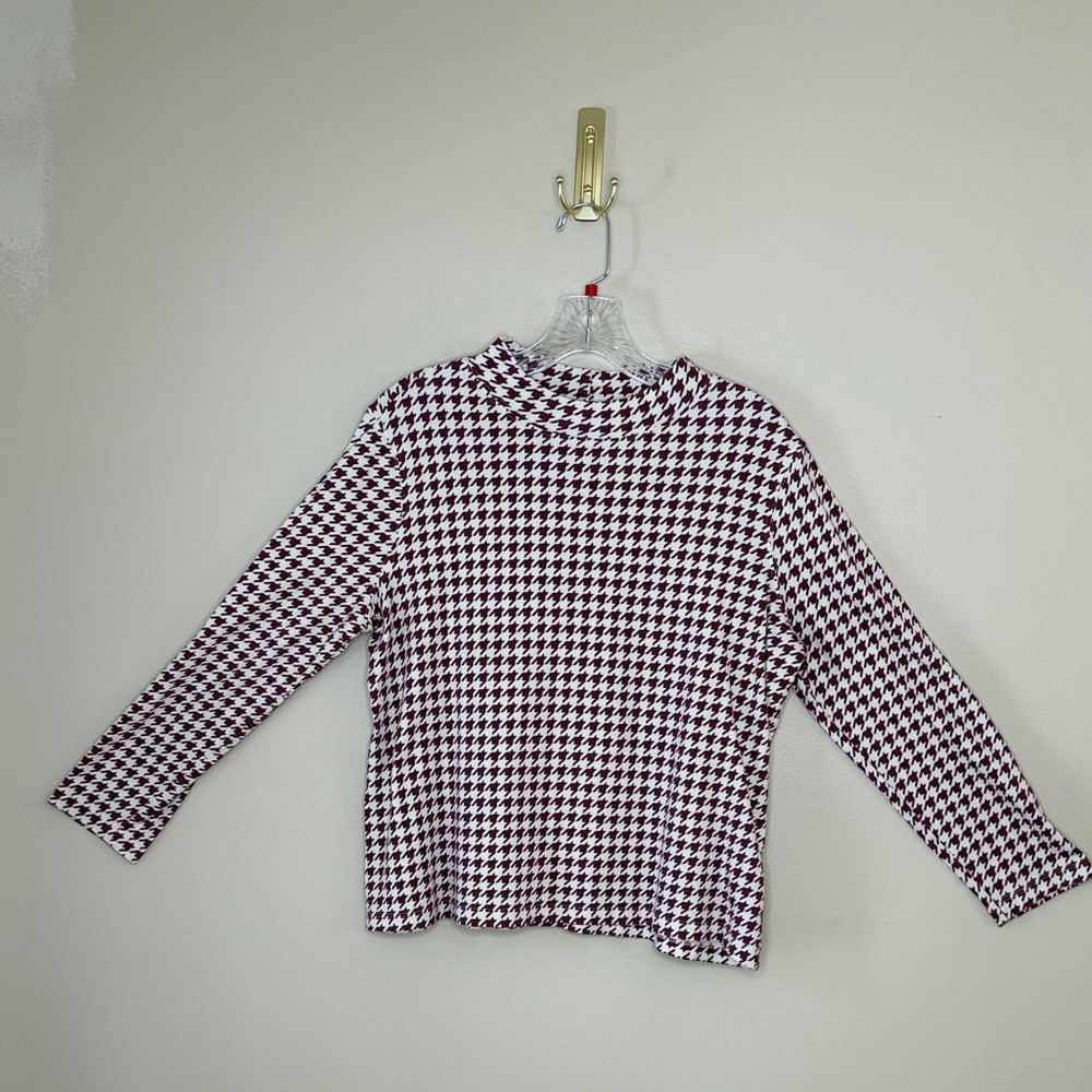 Appleseed's 100% Cotton Burgundy  Houndstooth Long Sleeve Top Size PL
